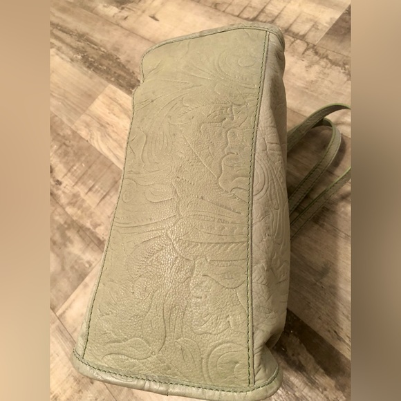 American Leather Co. Lenox Triple Entry Satchel Green Embossed/Tooled Design - Picture 7 of 10